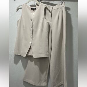 LOFT Cream Wide-Leg Trousers with matching Sleeveless Button Vest